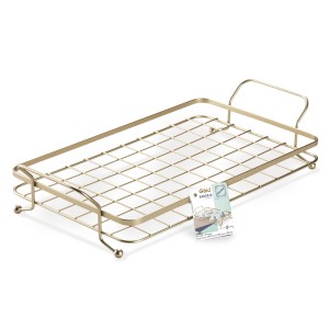 Bandeja Decorativa Escritório Cozinha Recepção Aço Dourado Para Servir 48cm