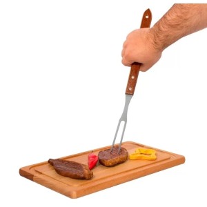 Garfo Trinchante Longo Churrasco Inox Cabo Madeira 38cm