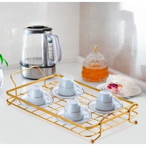 Bandeja Decorativa Escritório Cozinha Recepção Aço Dourado Para Servir 48cm